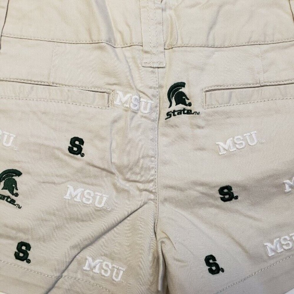 NCAA Michigan State Spartans Khaki Embroidered Game Day Shorts Women's Size 5 - Picture 5 of 6